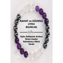 NehirTaş Sertifikalı   Doğal Taş Rahat Uyku Bilekliği 8 mm ( Ametist - Hematit - Mat Kristal Kuvars )