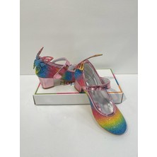 Butik Happy Kids Kız Çocuk Gökkuşağı Renkli Kapalı Kelebekli Parlak  Çocuk Abiye Ayakkabı 26-36 no