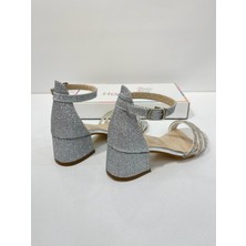 Butik Happy Kids Kız Çocuk Abiye Ayakkabı Gümüş Taşlı 3 Bantlı Mezüniyet-Düğün  Topuklu Kız Çocuk Abiye Ayakkabı