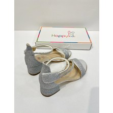 Butik Happy Kids Kız Çocuk Abiye Ayakkabı Gümüş Taşlı 3 Bantlı Mezüniyet-Düğün  Topuklu Kız Çocuk Abiye Ayakkabı