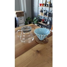 Aloha V60 Ahşap Standlı Seramik Dripper  Kahve Potu 500ML Seti