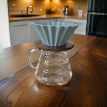 Aloha V60 Ahşap Standlı Seramik Dripper  Kahve Potu 500ML Seti