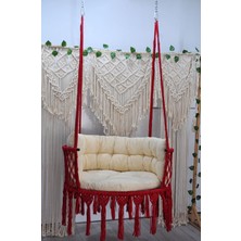 Altınoluk Hamak Makrome 80 Lik Salıncak (Kırmızı) Sırt Minderli