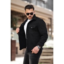 Miron Siyah Kıvırcık Dokulu Kumaş Gömlek Yaka Cepli Regular Fit Ceket- 2309