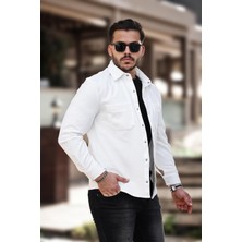 Miron Beyaz Pike Dokulu Kumaş Gömlek Yaka Cepli Regular Fit Ceket- 2314