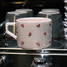 Wugu El Yapımı Seramik Mug , Kiraz Desenli Mug , Kırmızı Beyaz Seramik Mug