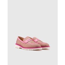 İLVİ Ekala  Süet Deri Taşlı Kadın Pembe Loafer Ayakkabı