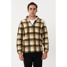 Twister Jeans Esw 2776 Yarım Fermuar Dik Yaka Ekose Kaşe Erkek Sweat Green Camel