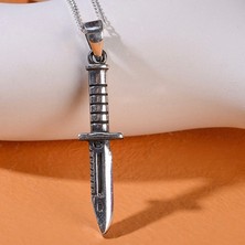 Ebrar Silver Gümüş Bıçak Figürlü Erkek Kolye 925 Ayar Gümüş Rambo Bıçağı Figürlü Kolye Kasatura Kolye