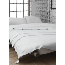 Mediterian Renkli ponponlu tek kişilik pamuklu pike battaniye 150x200, yumuşak ve şık tasarım