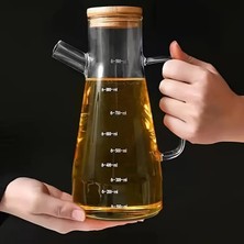 Dezi 2'li Set Bambu Kapaklı Borosilikat Yağdanlık, Zeytinyağı Sıvıyağ Şişesi, Yağlık (900 Ml) Oilpot