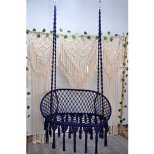 Altınoluk Hamak Makrome Dikdörtgen Salıncak (Lacivert) Minderli