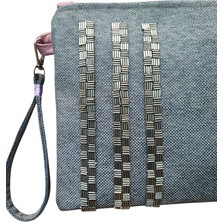 Vertiginoso Gri Boncuk Işlemeli Kadın Portföy Clutch El Çantası