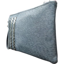 Vertiginoso Gri Boncuk Işlemeli Kadın Portföy Clutch El Çantası