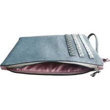 Vertiginoso Gri Boncuk Işlemeli Kadın Portföy Clutch El Çantası