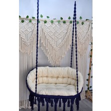 Altınoluk Hamak Makrome Dikdörtgen Salıncak (Lacivert) Minderli