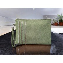Vertiginoso Yeşil Boncuk Işlemeli Kadın Portföy Clutch El Çantası