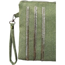 Vertiginoso Yeşil Boncuk Işlemeli Kadın Portföy Clutch El Çantası