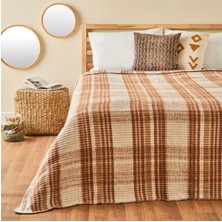 Mediterian Yumuşak ve hafif pamuklu tek kişilik kahverengi çizgili battaniye 150x200 cm