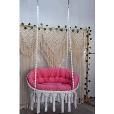 Altınoluk Hamak Makrome Dikdörtgen Salıncak (Beyaz) Minderli