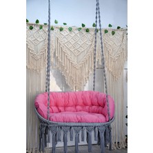 Altınoluk Hamak Makrome Dikdörtgen Salıncak (Gri) Minderli