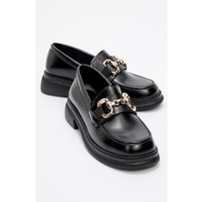 Ccway Tokalı Kaydırmaz Kadın Loafer Ayakkabı SİYAH KIRIŞIK