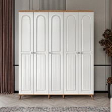 GuneyStore Ücretsiz Montaj - %100 MDF Bohem 5 Kapaklı Beyaz Gardırop - MDF Dolap - Elbise Dolabı