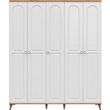 GuneyStore Ücretsiz Montaj - %100 MDF Bohem 5 Kapaklı Beyaz Gardırop - MDF Dolap - Elbise Dolabı