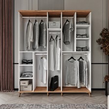GuneyStore Ücretsiz Montaj - %100 MDF Bohem 5 Kapaklı Beyaz Gardırop - MDF Dolap - Elbise Dolabı