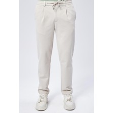 Erkek Beli Bağcıklı Yandan Cepli Slim Fit Jogger Bej Pantolon