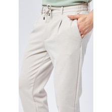 Erkek Beli Bağcıklı Yandan Cepli Slim Fit Jogger Bej Pantolon