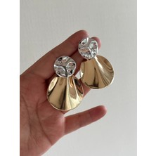 Modadiro Gz Retro Plaka Küpe (Silver-Gold)