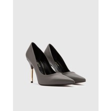 İLVİ Gland Hakiki Floter Deri Kadın Gri Stiletto