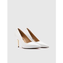 İLVİ Büge Hakiki Deri Kadın Beyaz Topuklu Ayakkabı