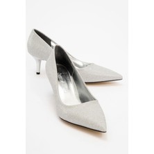 Ccway Kadın Sivri Burunlu Stiletto Gümüş Sim