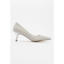 Ccway Kadın Sivri Burunlu Stiletto Gümüş Sim
