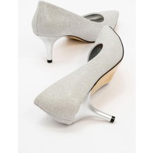 Ccway Kadın Sivri Burunlu Stiletto Gümüş Sim