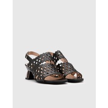 Morilla Hakiki Deri Kadın Siyah Topuklu Sandalet