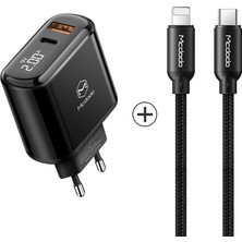 Mcdodo CH-7171  Pd3.0 20W 1xusb 1xtype-C Girişli Göstergeli Şarj Adaptörü+Type-C To Lightning  Kablolu-Siyah