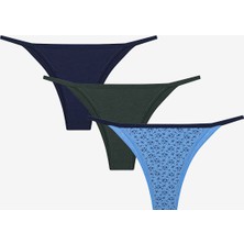 Penti Navy Simple Floral Pamuklu 3lü Çok Renkli Brazilian Külot