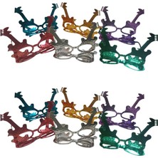 Pandoli Plastik Hawaian Retro Camsız Gitar Şekilli Parti Gözlüğü 6 Renk 12 Adet