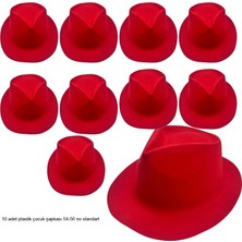 Pandoli Gösteri Için Plastik Kırmızı Renk Bağcıksız Kovboy Şapkası Çocuk 10 Adet