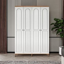 GuneyStore Ücretsiz Montaj - %100 MDF Bohem 4 Kapaklı Atlantik Çam Beyaz Gardırop - MDF Dolap - Elbise Dolabı