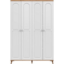 GuneyStore Ücretsiz Montaj - %100 MDF Bohem 4 Kapaklı Atlantik Çam Beyaz Gardırop - MDF Dolap - Elbise Dolabı