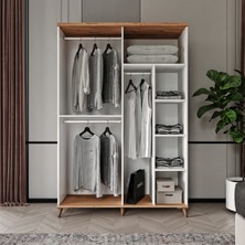 GuneyStore Ücretsiz Montaj - %100 MDF Bohem 4 Kapaklı Atlantik Çam Beyaz Gardırop - MDF Dolap - Elbise Dolabı
