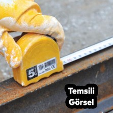 Badem10 Bükülebilir Metre 5 Metre Şerit Metal En 25 mm Düğmeli Ölçüm Ölçme Plastik Kasalı