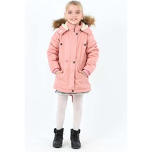 Kız Çocuk Su Itici Kapüşonlu Fermuarlı Çıtçıt Kapamalı Cepli Gabardin Pudra MONT-MNT-2005-K