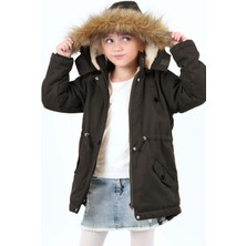 Kız Çocuk Su Itici Kapüşonlu Fermuarlı Çıtçıt Kapamalı Cepli Gabardin Siyah MONT-MNT-2005-K