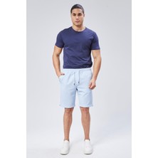 Erkek Yandan Cepli Beli Bağcıklı Jogger Açık Mavi Şort