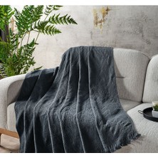 Mediterian İndigo renkli, pamuklu, 130x170 cm şal, şık ve rahat oturma alanları için ideal